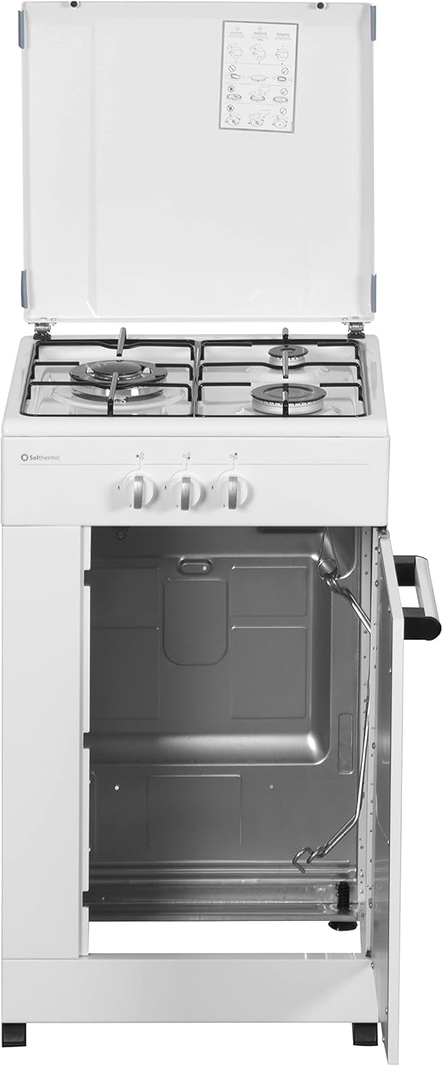 SOLTHERMIC COMBO PACK COCINA GAS PORTABOMBONA 3 FUEGOS BLANCA 50X50 + CAMPANA 60 BLANCA / 50 CM/GRAN CAPACIDAD EXTRACCION/ALTA GAMA