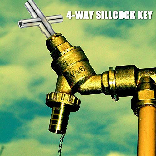 2 Pieces 4 Way Sillcock Key Steel Sillcock Wrench Water Utility Key For Hose Bib Spigot Valve (Silver) #TOP6