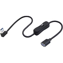 90 Degree USB 3.0 Switch Extension Cable USB Male to Female Cord with On/Off Switch, Short USB 3.0 Cable Support Data and Power for LED Strip, USB Fan, Laptop, TV 0.5M Left Angle