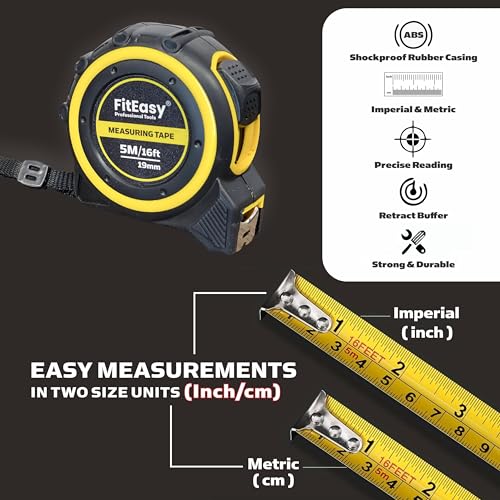 Retractable Tape Measure 5m 16Ft, Heavy Duty Nylon Coated Measuring Tape, Imperial and Metric Measurement with Metal Belt Clip, Stainless Steel Measuring Tape 5 metre Shockproof Cushioned Griplock 4 Retractable Tape Measure 5m 16Ft, Heavy Duty Nylon Coated Measuring Tape, Imperial and Metric Measurement with Metal Belt Clip, Stainless Steel Measuring Tape 5 metre Shockproof Cushioned Griplock - Image 4