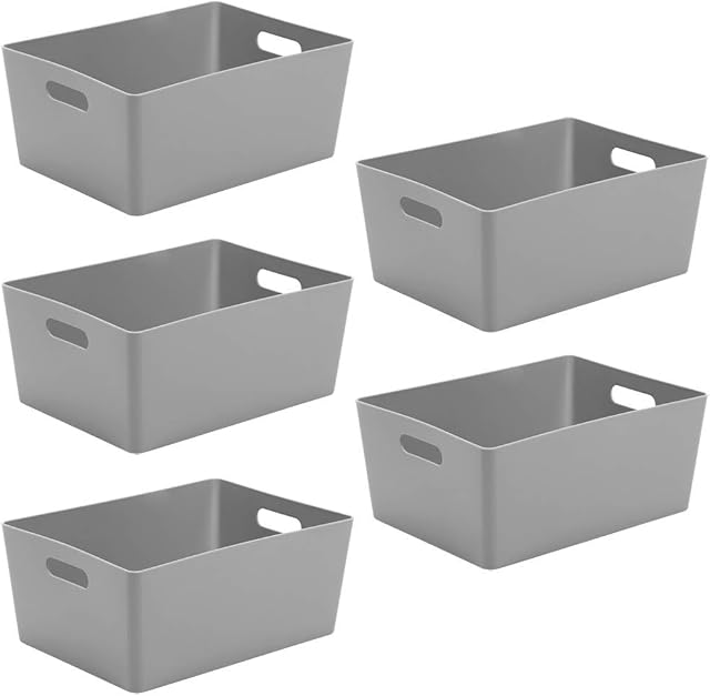 Wham Bam 5.02 Cool Grey Plastic Studio Storage Baskets Office Home & Kitchen Tidy Organiser 35 x 26 x 15cm (5 Baskets)