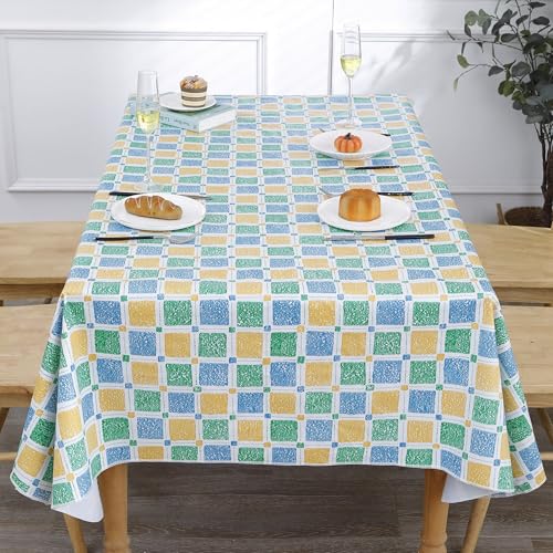 Image of Walrus Heavy Duty Vinyl Tablecloth with Flannel Backing Waterproof Oil-Proof Plastic Table Cloth Stain-Resistant Wipeable Table Cover for Indoor and Outdoor (Stained Glass Checkered,60x84 Inch)