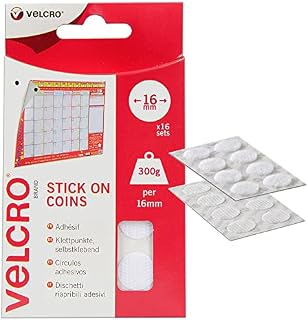 VELCRO® Brand | Stick On Coins | Hook Side only | Double Sided Self Adhesive Sticky Coins Perfect for Room Décor & Home, Office, Garage Use | White | 19mm x 19mm | Pack of 125