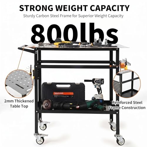 Image of 36x24in Welding Table 800LBS Mobile Workbench with 4 Wheels & Fixed Base
