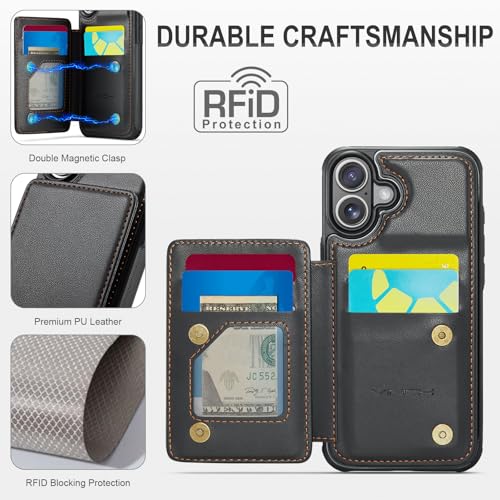 Vinich for iPhone 16 Wallet Case with Card Holder, RFID Blocking Credit Slots Kickstand Shockproof Phone Cover Fit for iPhone 16 6.1" Black by Vinich - Image 5
