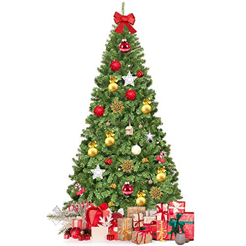 GYMAX Sapin de Noël 225cm Artificiel, Feuillage Naturel en PVC