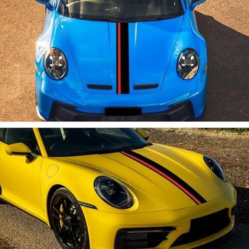 Image of TOMALL 55''x7'' Car Hood Sticker Auto Racing Body Side Skirt Roof Hood Bumper Stripe Decal Vinyl Waterproof Modified Stripe Decal Decorations for Car (Matte Black+Red)