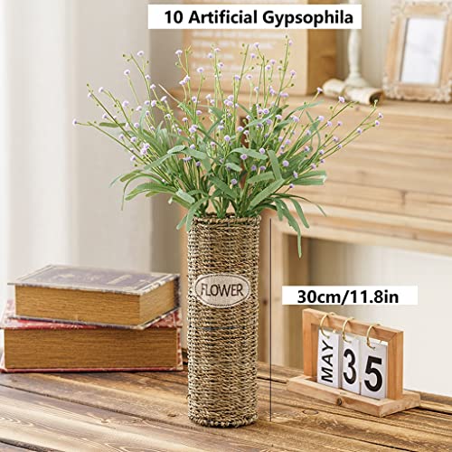 Losaym Artificial Flowers For Decoration 10 Gypsophila Artificial Flowers In Flower Basket Faux Fake Gypsophila Flower Arrangement With Straw Woven Potted For Home Wedding Artificial Flowers Plants #TOP1