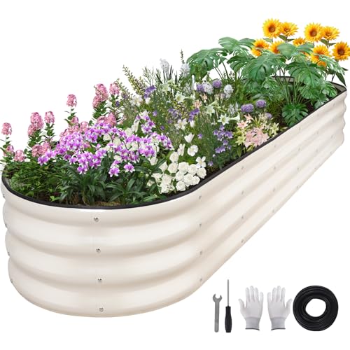 BIRDSINYARD Galvanized Raised Garden Bed - 821ft Planter Raised Beds for Gardening | Oval Metal Garden Planter Box with Safety Edging and Bracing Rods for Vegetables Fruits and Flowers (White)