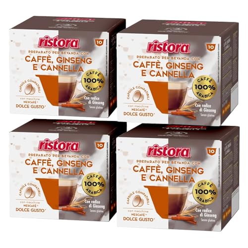 Set 40 Capsule Ristora Compatibili con le Macchine ad uso domestico Nescafè®* Dolce Gusto®* 40 CAFFE' GINSENG E CANNELLA