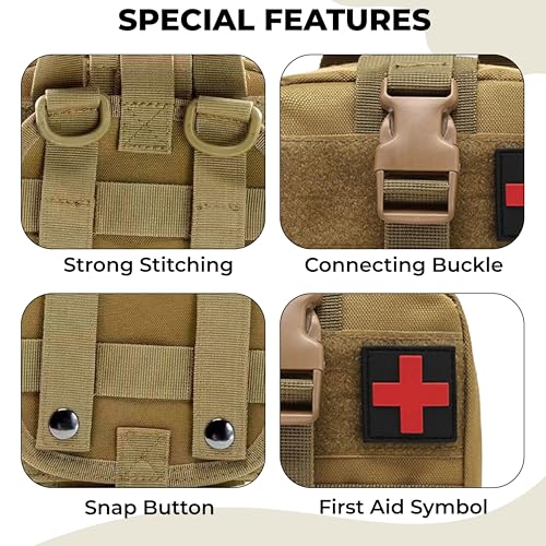 Image of Kraptick Medical Molle Pouch | Tactical First Aid Kit Bag | Military Emergency Medical Pouch | Waterproof & Durable Trauma Kit | Compact Molle Medic Bag for Outdoor, Camping & Survival (Beige)