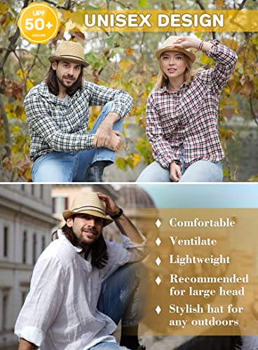 Jeff & Aimy 1920S Straw Panama Fedora Hat Cap For Men 1920S Gatsby Derby Hat For Womens Beige Medium #TOP4