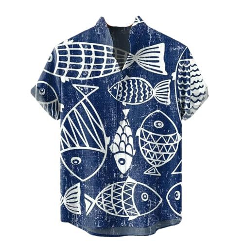 Chemise d'été homme impression 3D sardine et style vintage