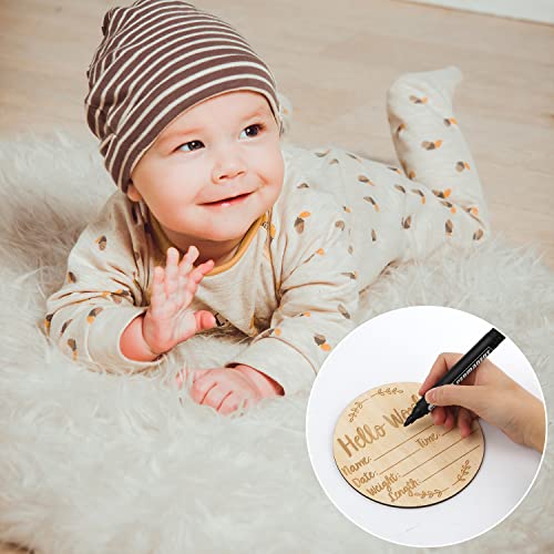 Wooden Baby Announcement Sign, 5.9 Inch Round New Baby Sign Hello World Newborn Welcome Sign For Hospital Photo Prop Baby Shower New Parents (Style 2) #TOP6