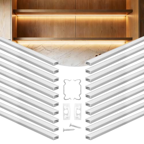VEVOR Profilé Aluminium LED en U 2 m Lot de 20 Canal LED pour Ruban Lumineux Éclairage sous Meuble Cuisine, avec Diffuseur en PC Blanc Laiteux, Clips de Fixation et Embouts, Aluminium Anodisé Argent