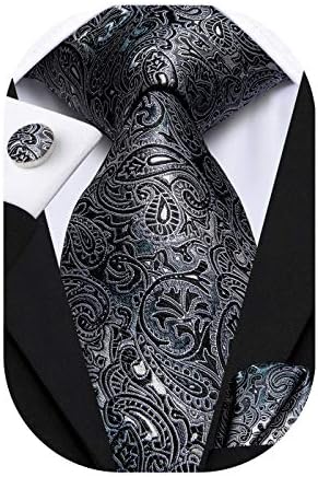 Hi-Tie Silk Ties for Men Plaid Paisley Striped Necktie Pocket Square Cufflinks Set Formal Business
