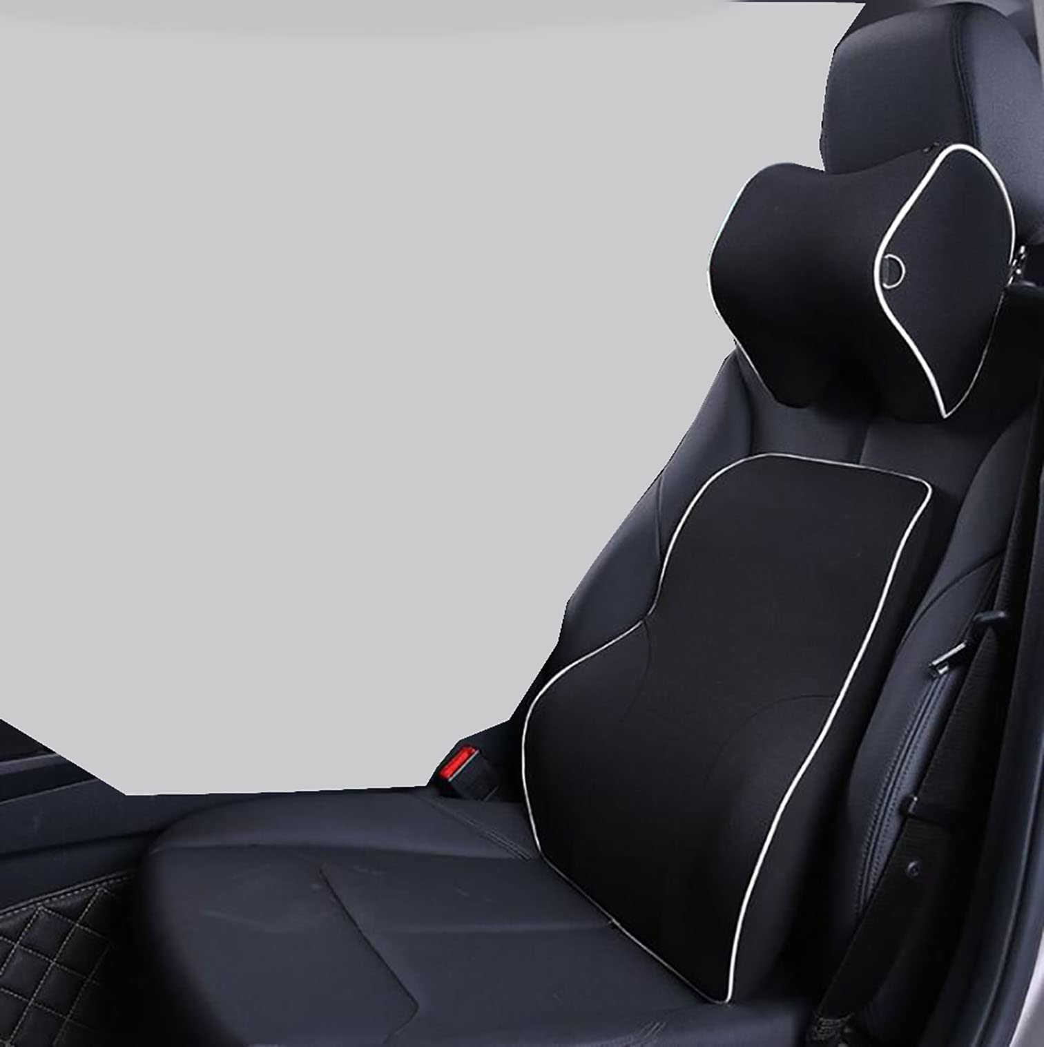 cilycily Car Lumbar Support Pillows Cushion & Headrest Neck Pillow Kit Memory Foam Universal Fit for Car Seat Office Chair Home Sofa (Black)