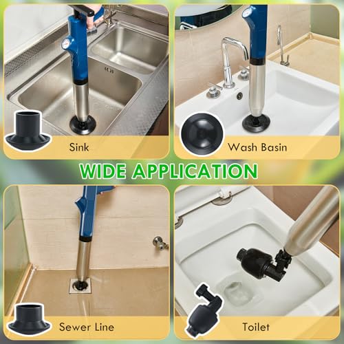 Image of Toilet Plunger, High Pressure Air Drain Blaster with Real-Time Heavy Duty Drain Clog Remover, Powerful Toilet Unclogger Plungers for Bathroom, Shower, Kitchen, Floor