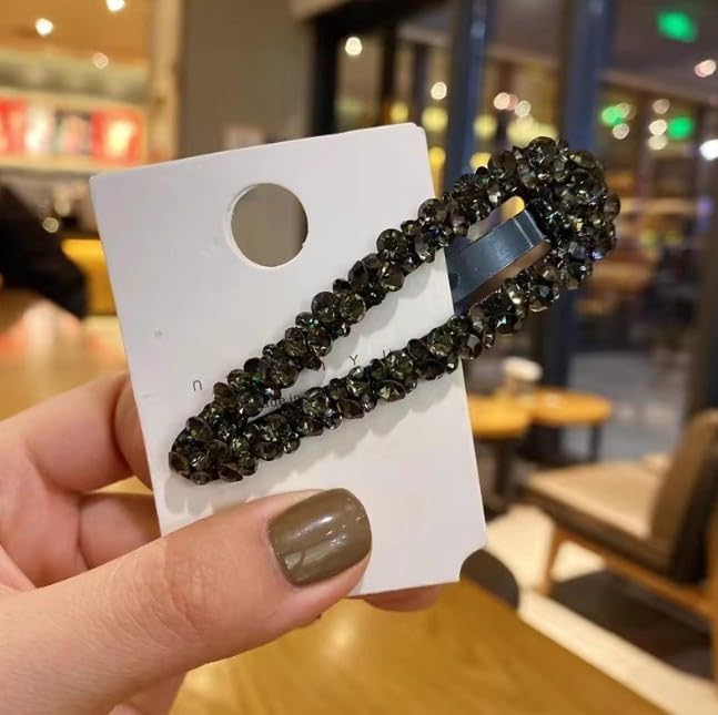 2Pcs Black Rhinestone Snap Hair Clips,Metal and Crystal, Sparkly Hair Accessories - Image 3
