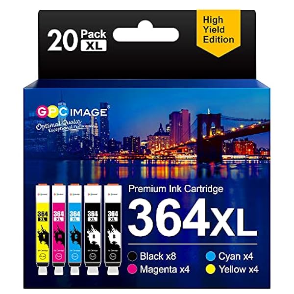 GPC Image 364XL - Cartuchos de Tinta de Repuesto para HP 364 XL compatibles con 5510 5520 5522 5524 6510 6520 B8550 C5388 C6380 7510 7520 4620 3070A 3520 (8 Negros) 4 Cyan 4 Magenta 4 Amarillo,