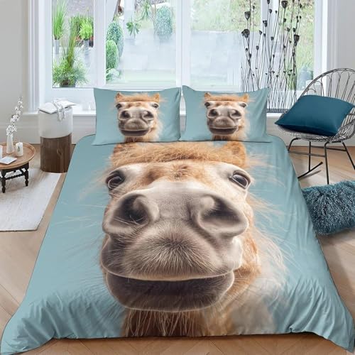Camel Printed King Duvet Cover Set Animal Patterns Bedding Set Ultrasoft Microfiber Quilt Cover 220x230 cm with Zipper and 2 Pillowcases for Double Bed K-2050