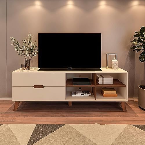 Rack para Tv ate 75" com 2 gavetas VERONA cor Off White/Pinho - A...