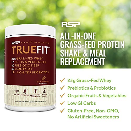 RSP TRUEFIT - Protein Powder Meal Replacement Shake for Weight Loss, Grass Fed Whey, Organic Real Food, Probiotics, MCT Oil, Non-GMO, Gluten Free, No Artificial Sweeteners, 2 LB Churro
