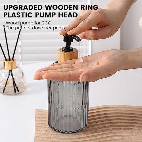 Topsky Glass Soap Dispenser with Black Wooden Hoop Pump 400ml Liquid Hand Soap Dispenser Rustproof Pump for Kitchen & Bathroom Great for Lotions Essential Oil Liquid Soaps (Translucent Black) - Image 4