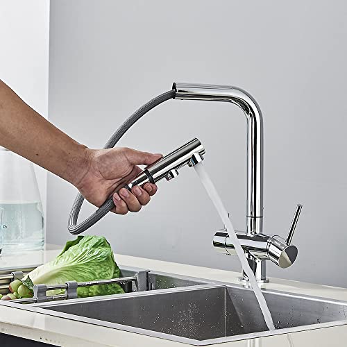 Robinet mitigeur 3 voies pour purificateur d'eau au design chrome avec douchette - 3