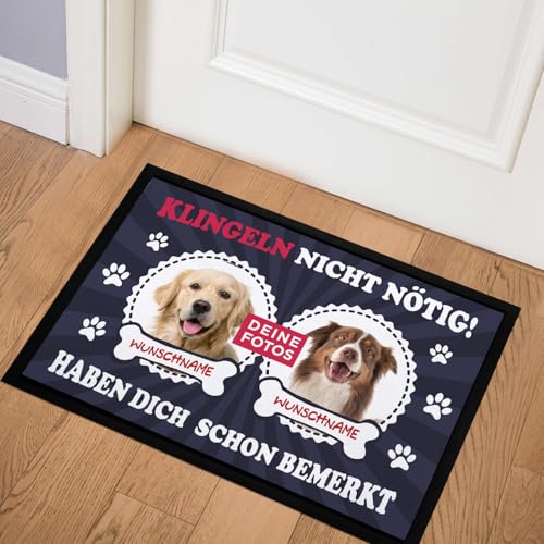 SpecialMe® Fußmatte mit eigenem Hund selbst gestalten personalisiert mit Name und Foto Haustier Hundebesitzer rutschfest & waschbar 2 Hunde schwarz 60x40cm