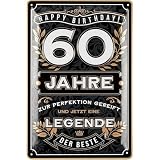 LANOLU Blechschild 60 Schild Geburtstag - 60 JAHRE LEGENDE - Deko 60 Geburtstag Mann, 60 Geburtstag Deko, lustiges Geburtstagsschild 60 als Geburtstagskarte 60 - vintage Metallschild 20x30 cm