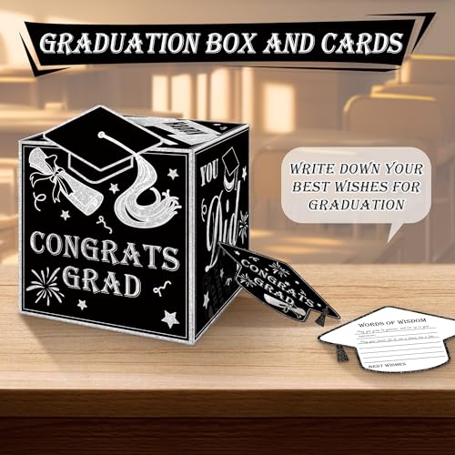 Image of AYGXU graduation card box Holder 2026 with 30pcs graduation cards,Graduation party Decorations,graduation box for gifts and Cards,graduation money box,Graduation Party Supplies-black card box