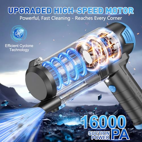KMM Handheld Car Vacuum Cleaner, 16000PA Air Duster & Vacuum Cleaner, 120W High Power Hand Held Vacuum Cordless, Portable Vacuum Rechargeable with Multi-Nozzles & LED Light for Car, Home, Pet, Office by KMM - Image 2