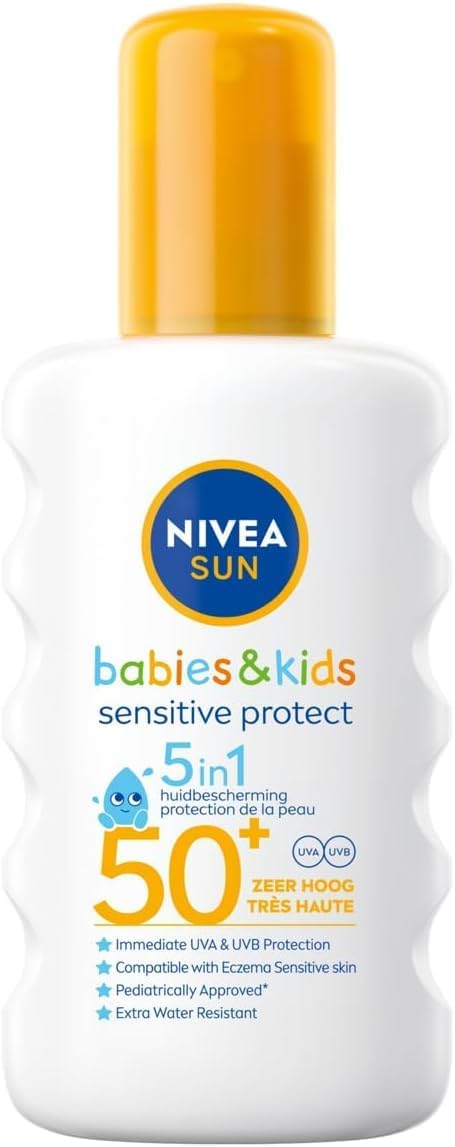 NIVEA SUN Babies & Kids Sensitive Zonnebrand Spray – Baby en Kind Zonnebrandcrème voor Gevoelige huid – SPF 50 – Zonnespray – Zonnecrème – 200ml