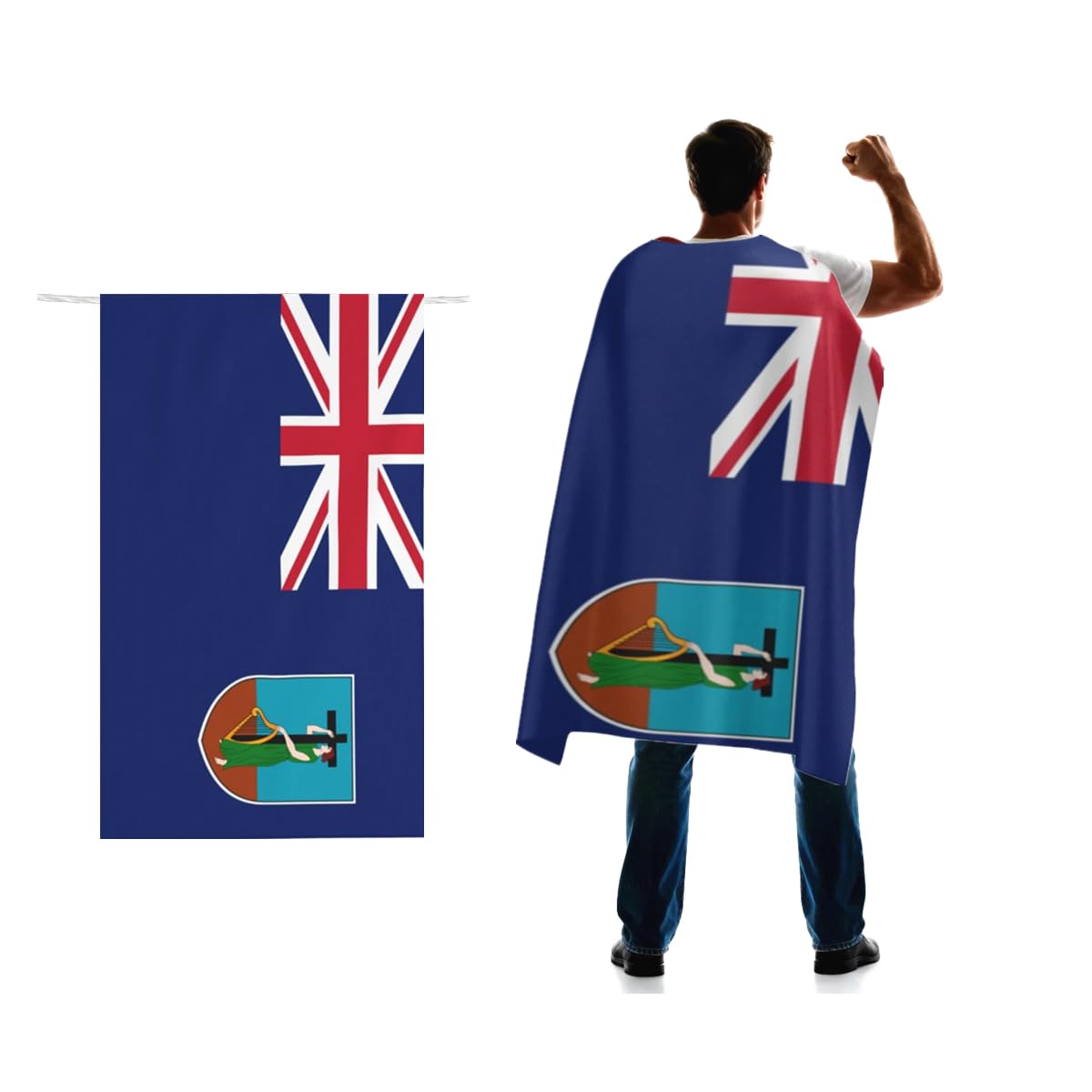 Montserrat Flag Cape 3x5 FT for Independence Day Holiday Costumes Celebrati,150D Premium Polyester,Montserratian English Patriotic Flags Costume Cloak.