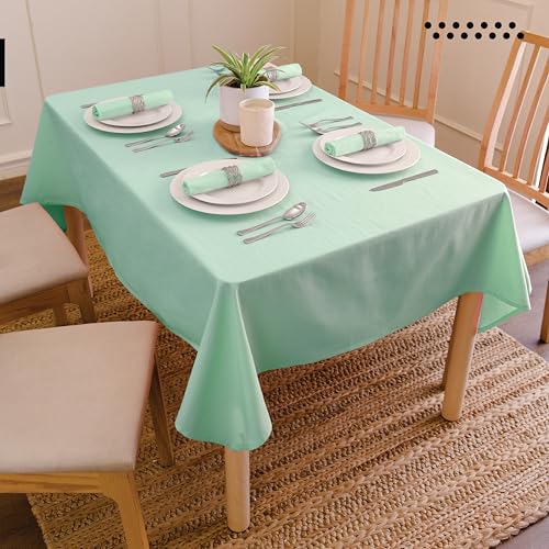 Image of Encasa XO Dining Table Cover Cloth for 4 to 6 Seater | 140x180 cm Cotton Canvas Rectangular Table Cloth | Machine Washable Tablecloth for Indoor & Outdoor Use - Mint Green Solid Color