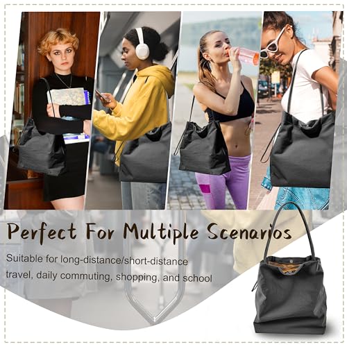 Bolso tote de gran capacidad con cierre de cordón, impermeable, de nailon, para mujer miniatura 5