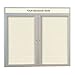 36"H x 60"W Outdoor/Indoor Headliner Bulletin Board, With 6" Lighted White Acrylic Header, 2 Doors, Satin Aluminum Frame Finish, Ivory Vinyl Surface