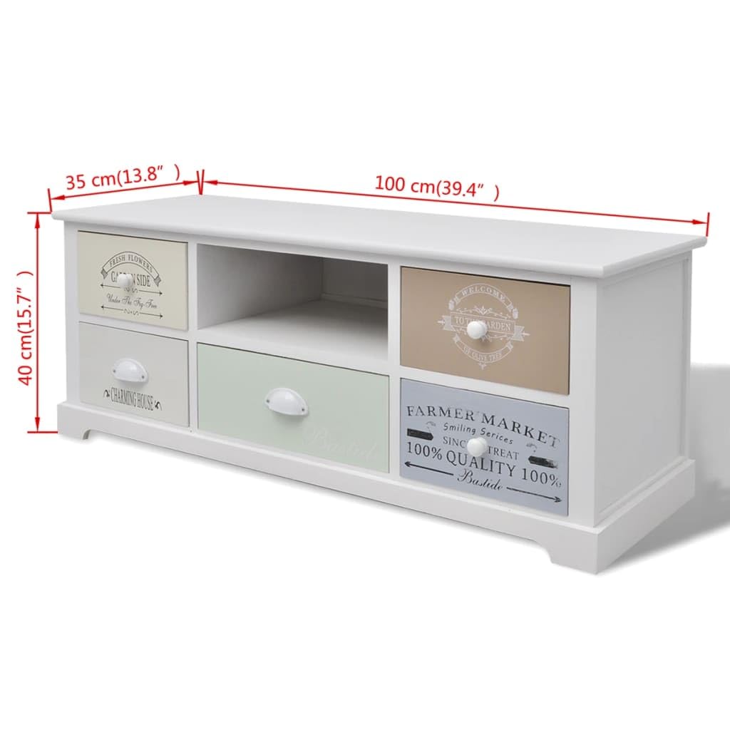 Mobile TV in legno stile francese, con 5 cassetti e vano portaoggetti, 100 x 35 x 40 cm, in legno di paulownia, per soggiorno, camera da letto, home theater, gaming, HiFi