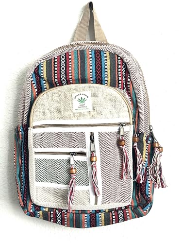Himalayan Hemp Backpack, Traditional Woven Pattern, Multi-Compartment Design, Ethnic Striped, Handmade in Nepal
