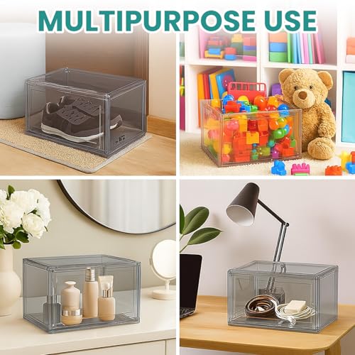 Image of Bianco Grey Shoe Box with Magnetic Front Door Stackable Sneaker Display Box & Organizer Pack of 2 - Acrylic Dustproof Shoe Storage Cabinet Transparent Shoe Rack & Sneaker Crate for Home or Display