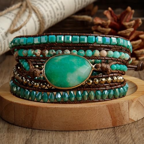Image of Boho Stone Wrap Bracelet for Women,Turquoise Beaded Bracelet Jewelry Gift