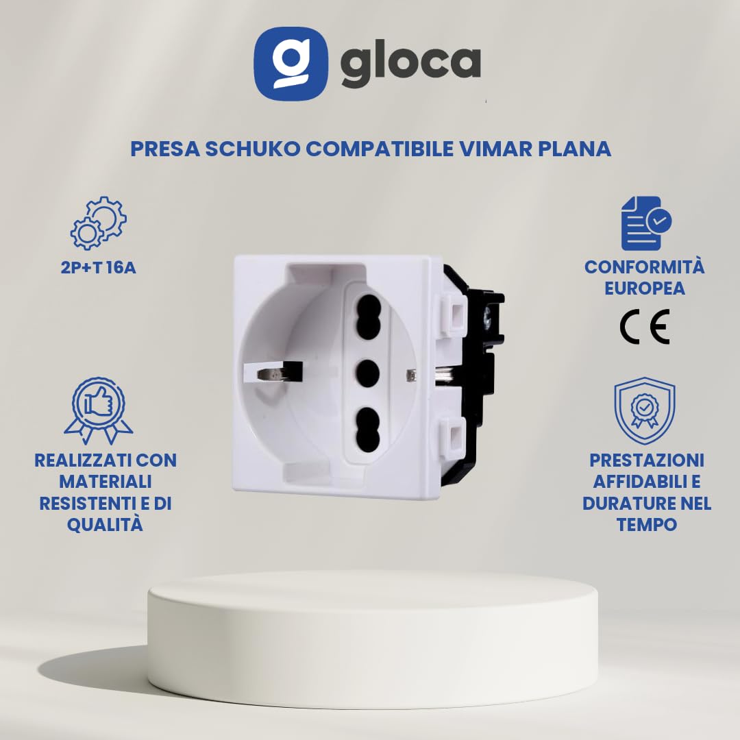 gloca Prise Schuko 2P+T 16A compatible plate (10)