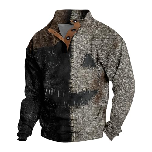 Mens Halloween Sweatshirts Cool Button Henley Hoodie Funny Spooky Pumpkin Face Print Pullover Fall Long Sleeve Tops
