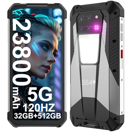 8849 Tank 3 Telephone Portable Incassable, 23800mAh Android 13 5G Téléphone Portable, 32GO+512GO, 6,79' Dual SIM Smartphones Incassable avec Télémètre, Caméra Principale 200MP/1200LM Camping Lampe/OTG