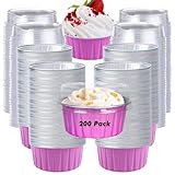 WYIPOLZI 200pcs Pink 5oz Aluminum Foil Baking Cups with Lids, 5oz Round Cupcake Liners, Disposable Tart Pie Tin Pan Holders for Christmas Party, Muffins, Pudding, Flan, Party, Wedding, Easter Desserts
