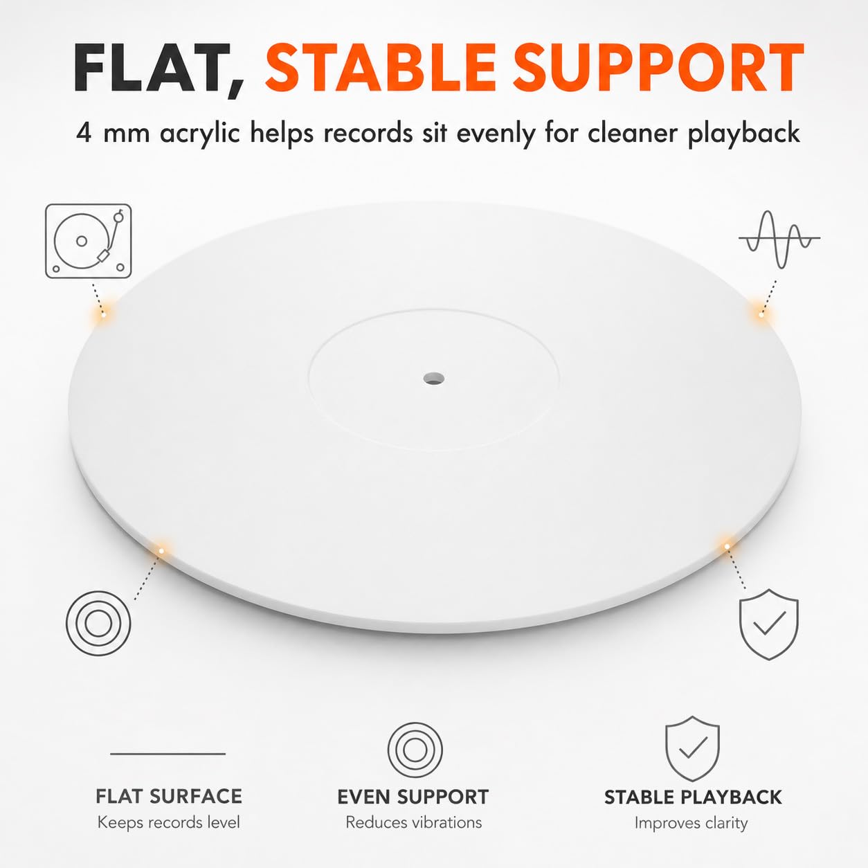 QWORK® Acryl Plattentellerauflage 30cm, 4mm Dicke Weiß Slipmat Plattenspieler für Vinyl Plattenspieler zur Resonanzminderung & Klangverbesserung