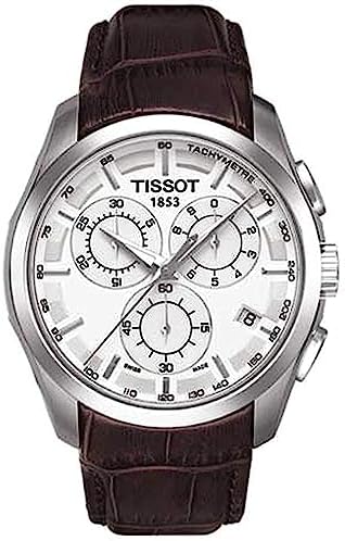 Tissot T0356171603100 Men's Couturier Silver Stainless Steel Chronograph Watch With Brown Leather Band, Silver, strip