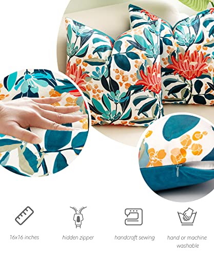 VROOMIUM Kissenbezüge 40x40 cm, Blaugrün Samt Dekokissen Zierkissen, 2er-Set dekorativer Blumenmuster, Kissenbezug für Couch Sofa Akzent-Kissenbezug – Bild 6
