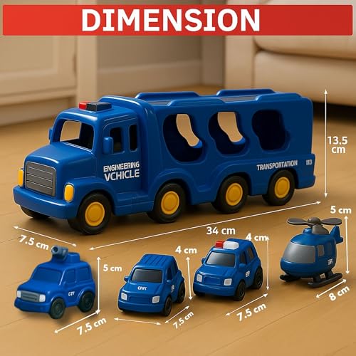 Image of GRAPHENE 5-in-1 Pull Back Friction-Powered City Truck Set Light & Music Montessori Carrier Educational Vehicle Mini Helicopter Taxi Toy Boys & Girls Fun Birthday Gift for Kids Ages 3+8years